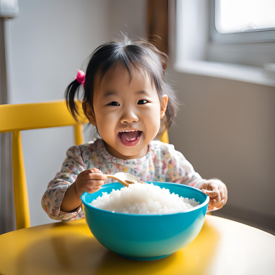 Lili eating rice