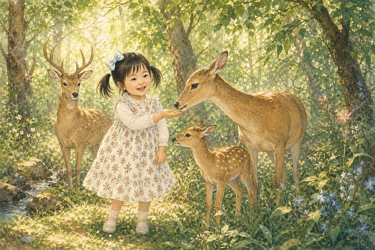 Storybook deer friends illustration